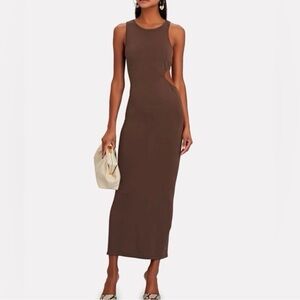 Ronny Kobo Thai brown knit cutout maxi dress